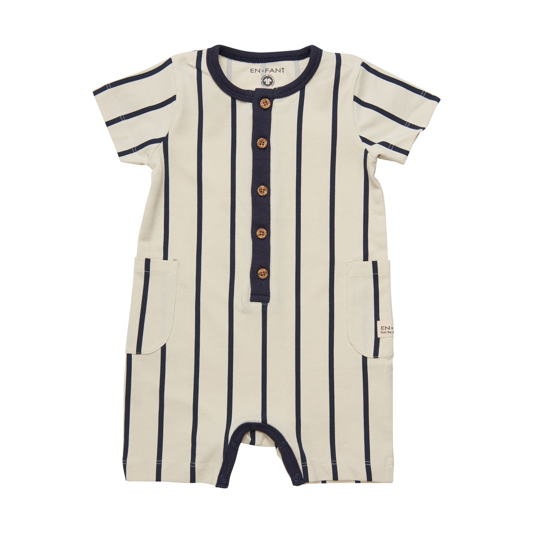 En fant barboteuse été bébé garçon rayé marine beige vêtement