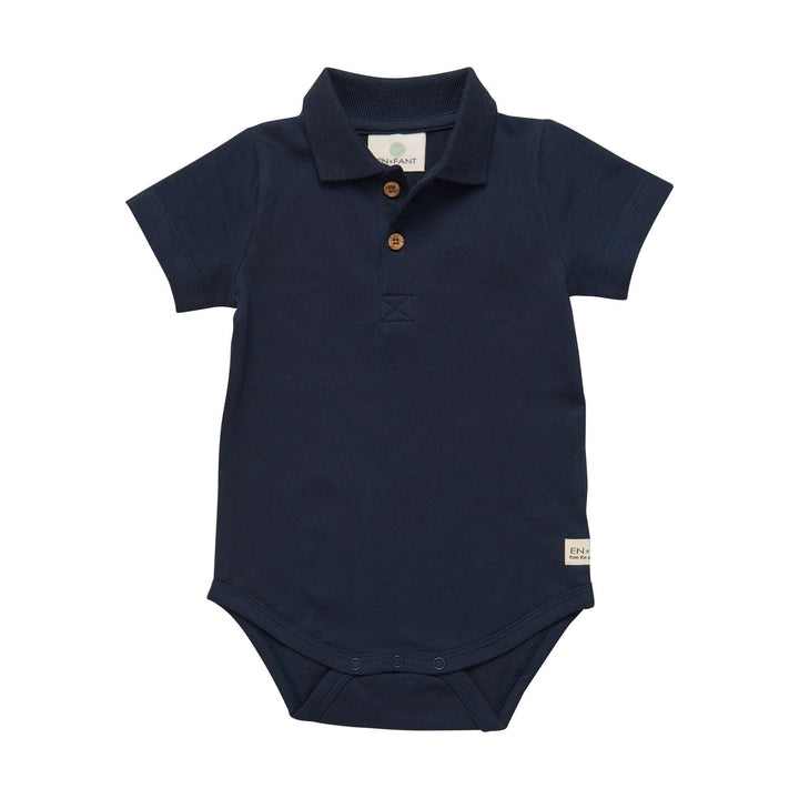 en fant cache-couche polo bleu marin manches courtes bébé garçon
