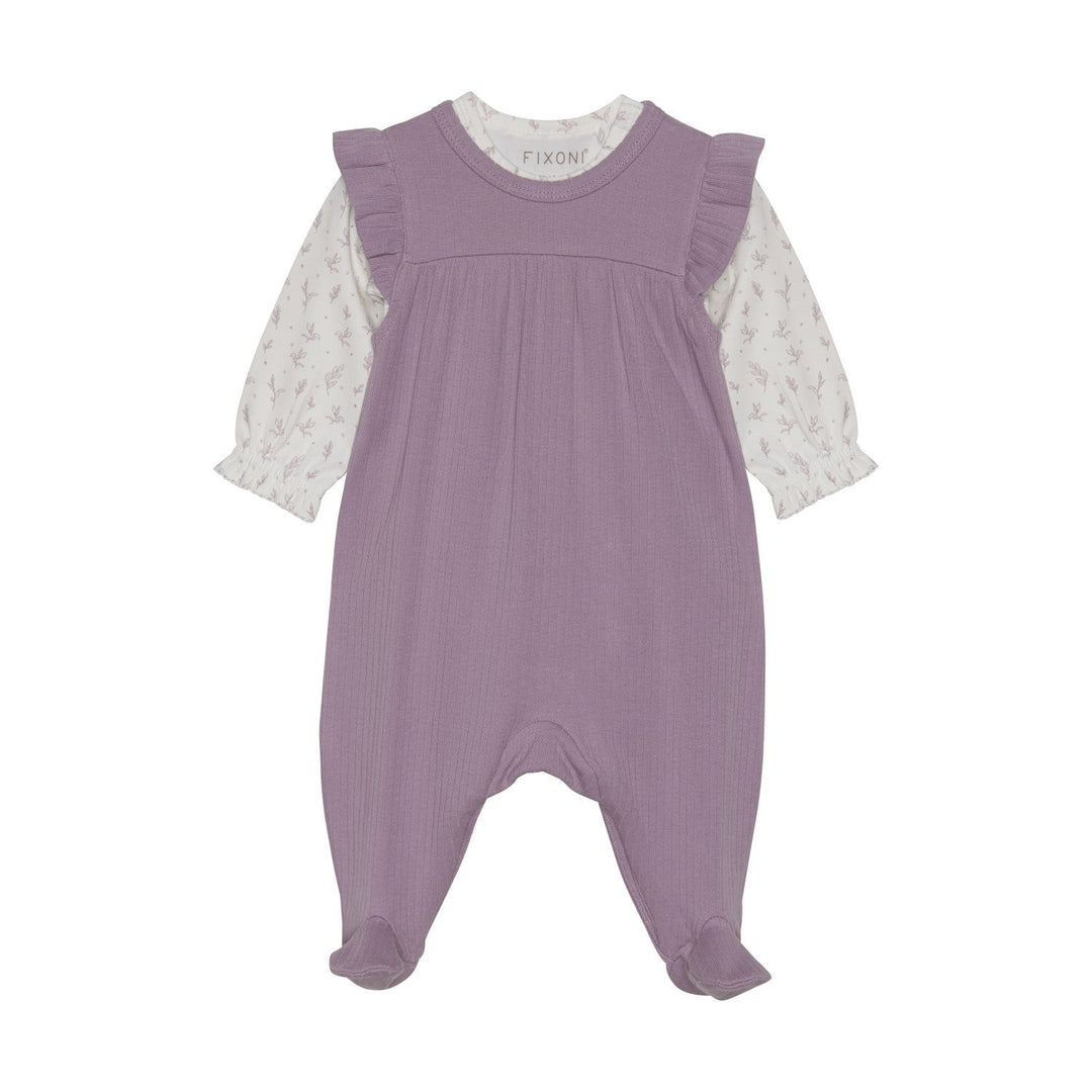 ensemble deux pièces mauve cache-couche blanc feuillage fixoni