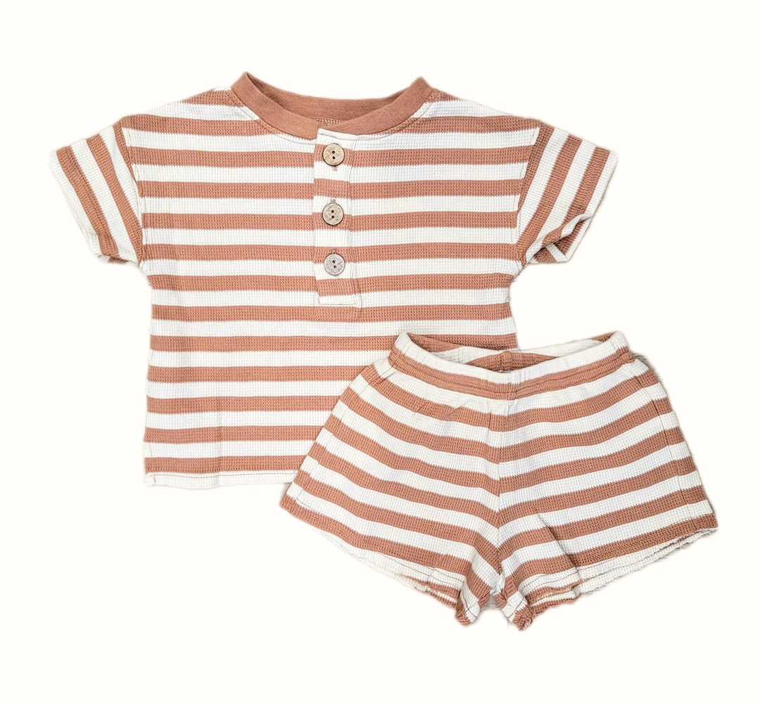 ensemble t-shirt culotte rayé crème caramel Rylee + Cru
