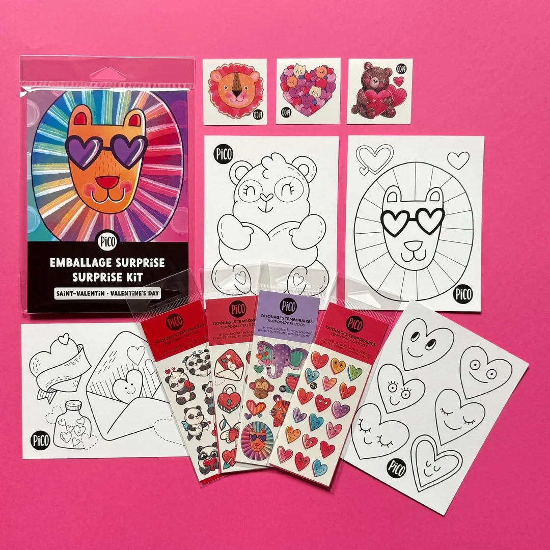 Ensemble surprise Saint-Valentin Lion Pico Mlle et Coco