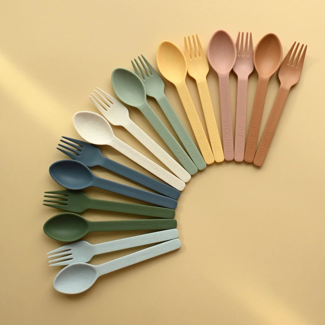 Ensemble d'ustensiles en paille de blé biodégradable et écologique Minika Mlle et Coco