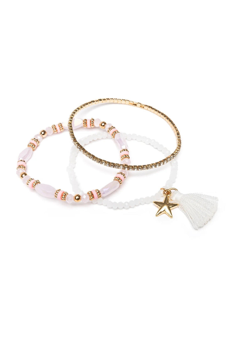 trois bracelets or blanc rose breloque etoile great pretender