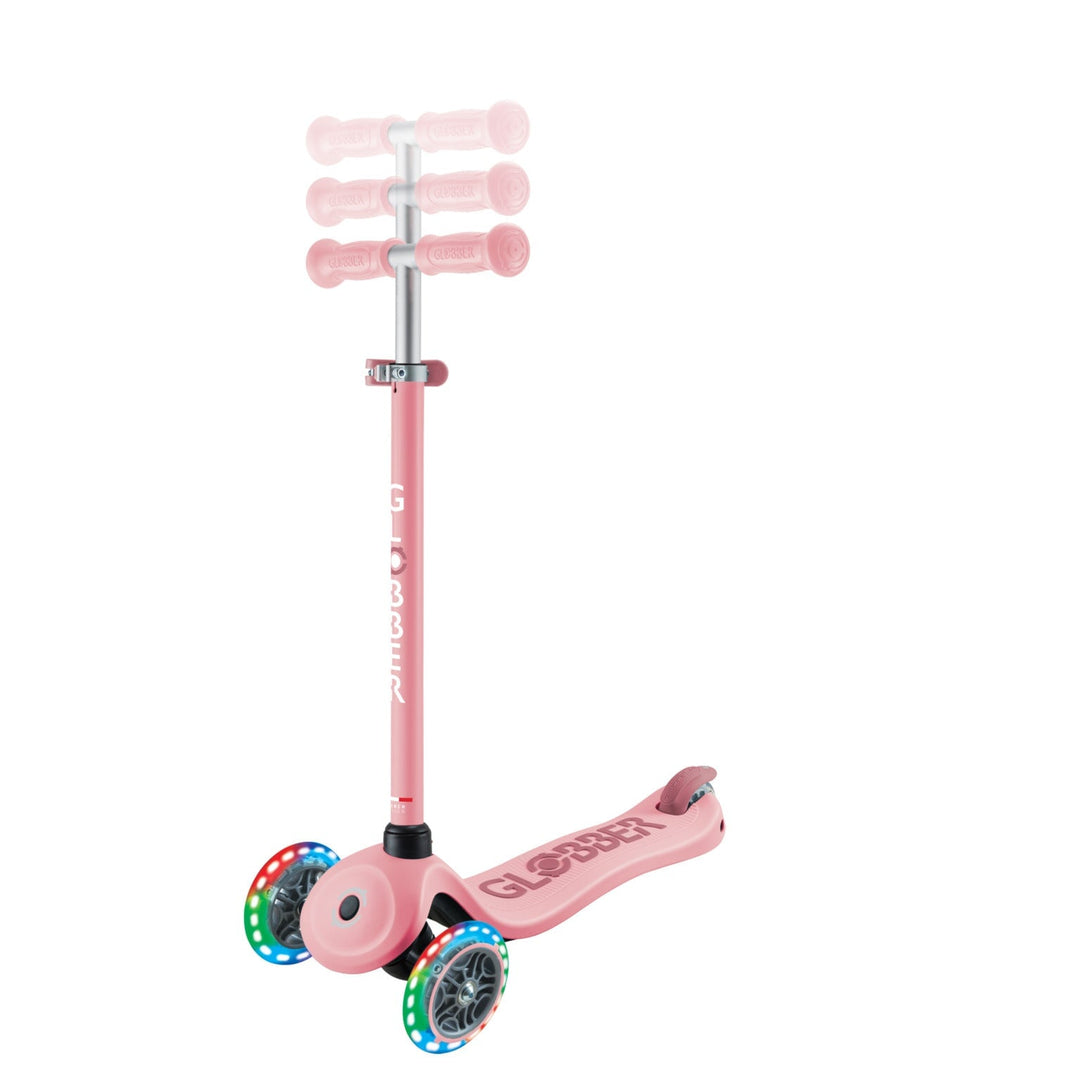 Trottinette évolutive 3-en-1 avec lumières rose pastel Globber Mlle et Coco