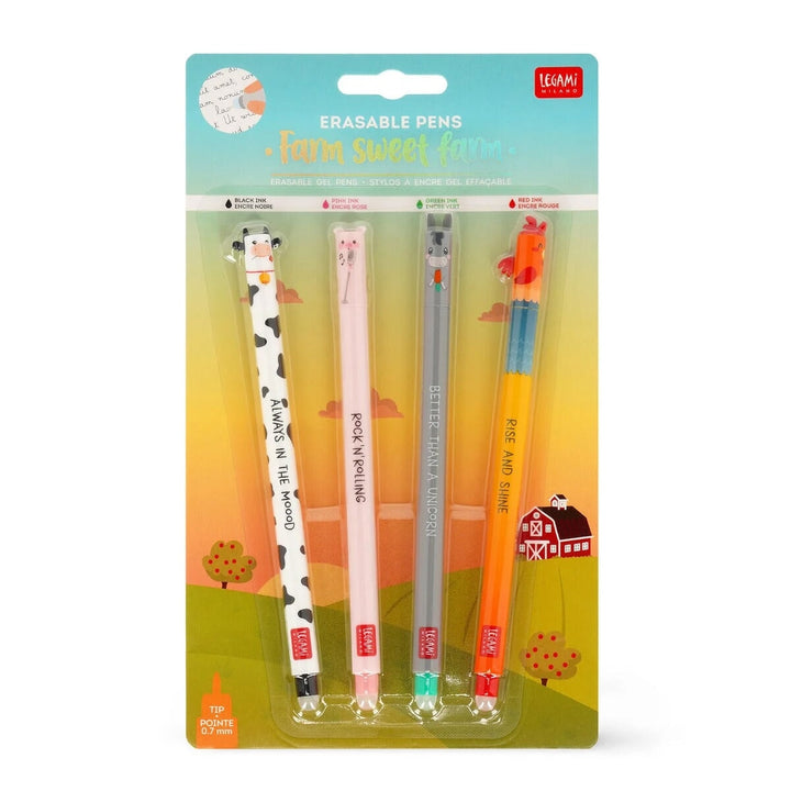 Stylo encre gel effacable paquet de 4 ferme Legami Mlle et Coco