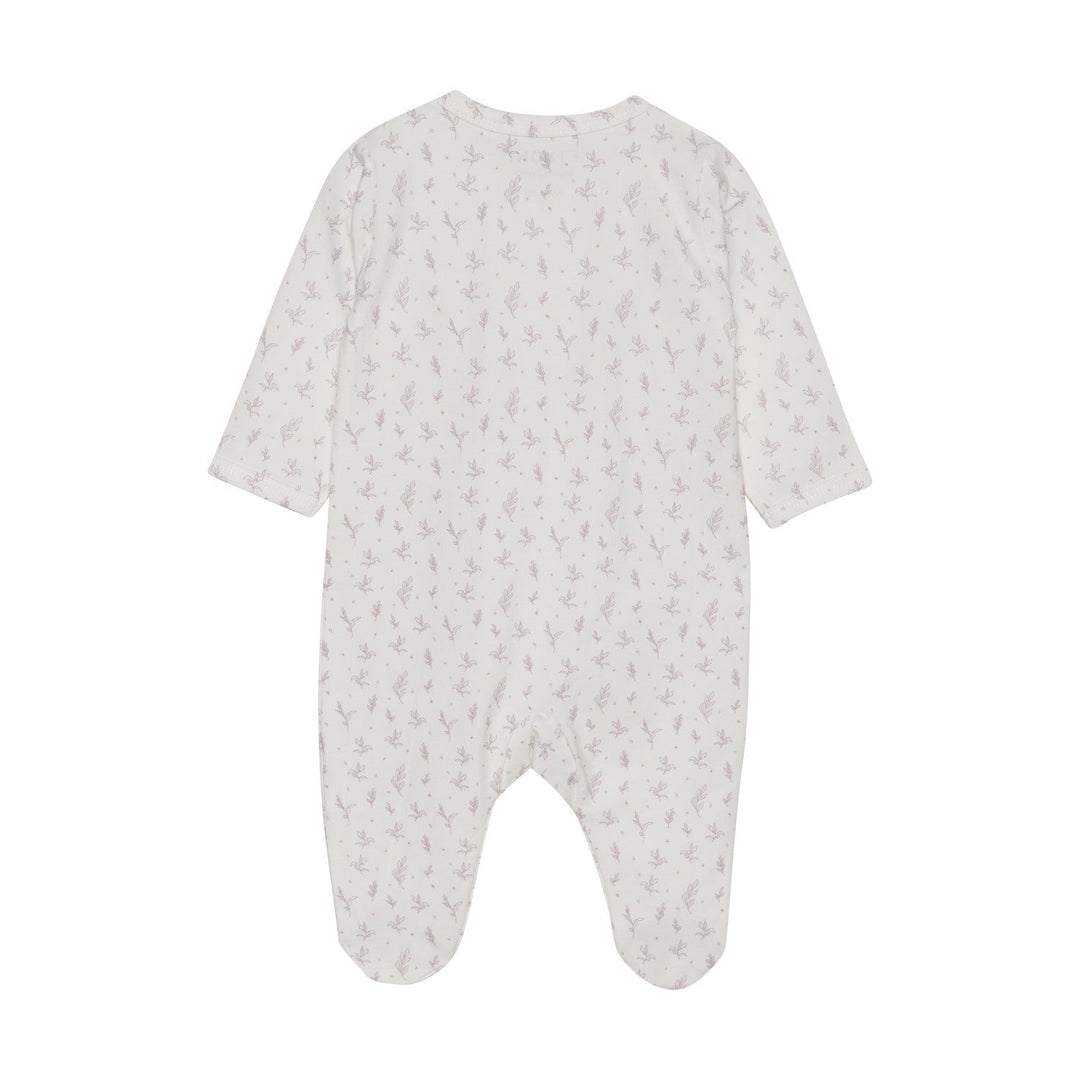 pyjama une pièce blanc feuillage mauve fermoir Fixoni vêtement enfant