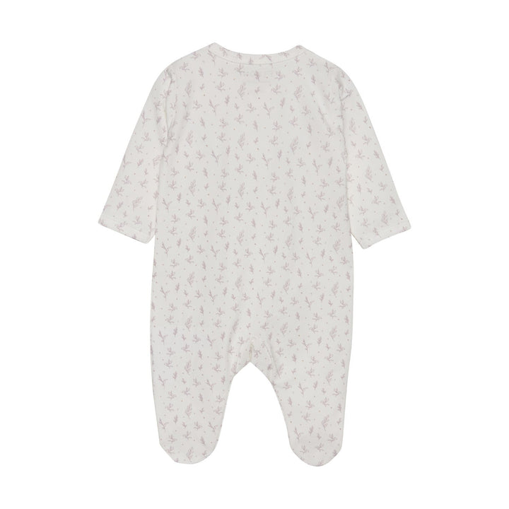 pyjama une pièce blanc feuillage mauve fermoir Fixoni vêtement enfant