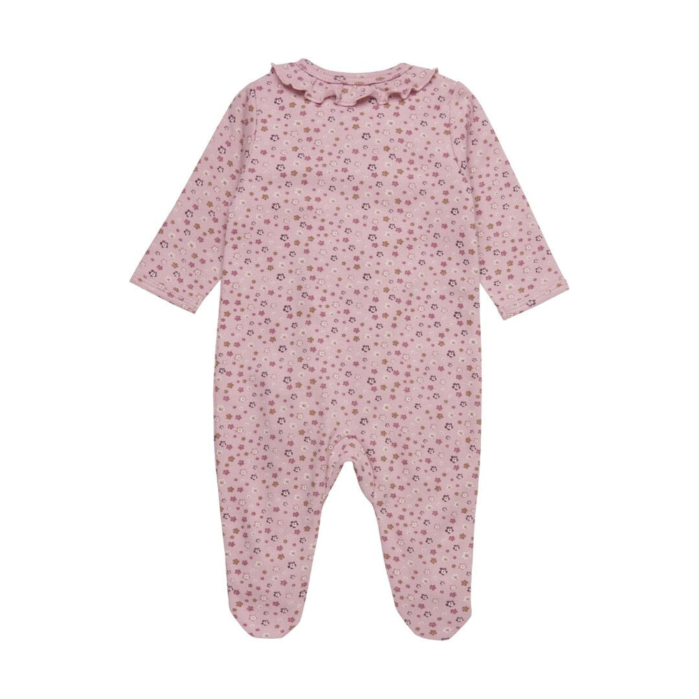 pyjama une-pièce rose petites fleurs fermoir frisons fixoni bébé