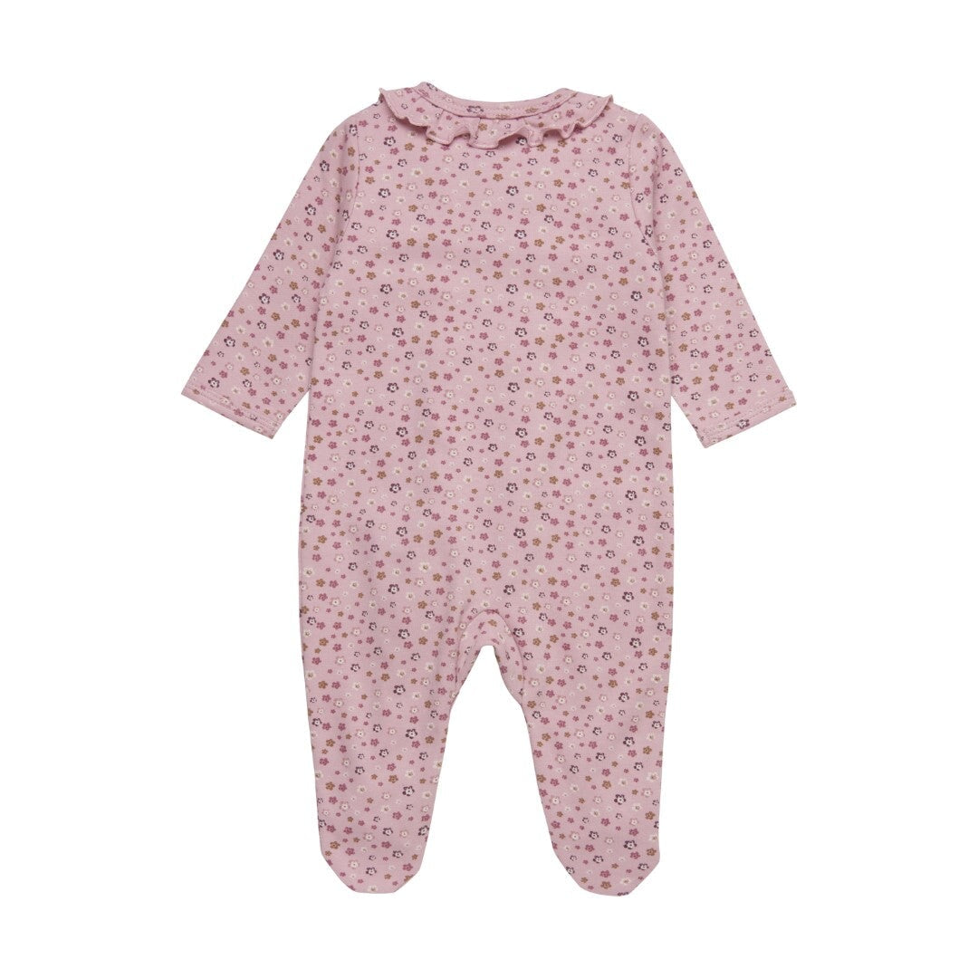 pyjama une-pièce rose petites fleurs fermoir frisons fixoni bébé