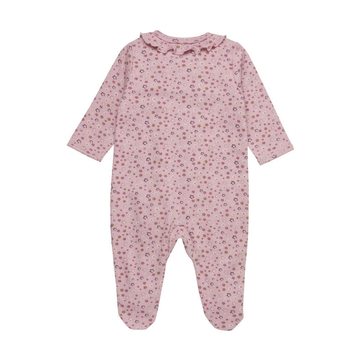 pyjama une-pièce rose petites fleurs fermoir frisons fixoni bébé