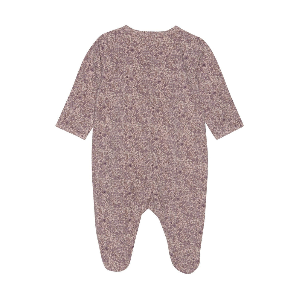 pyjama manches longues fond rose motif fleurs mauves Fixoni