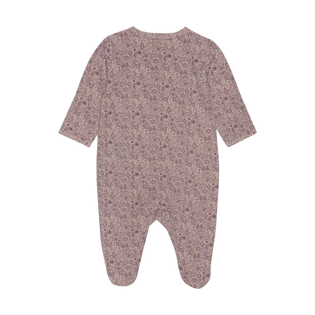 pyjama manches longues fond rose motif fleurs mauves Fixoni