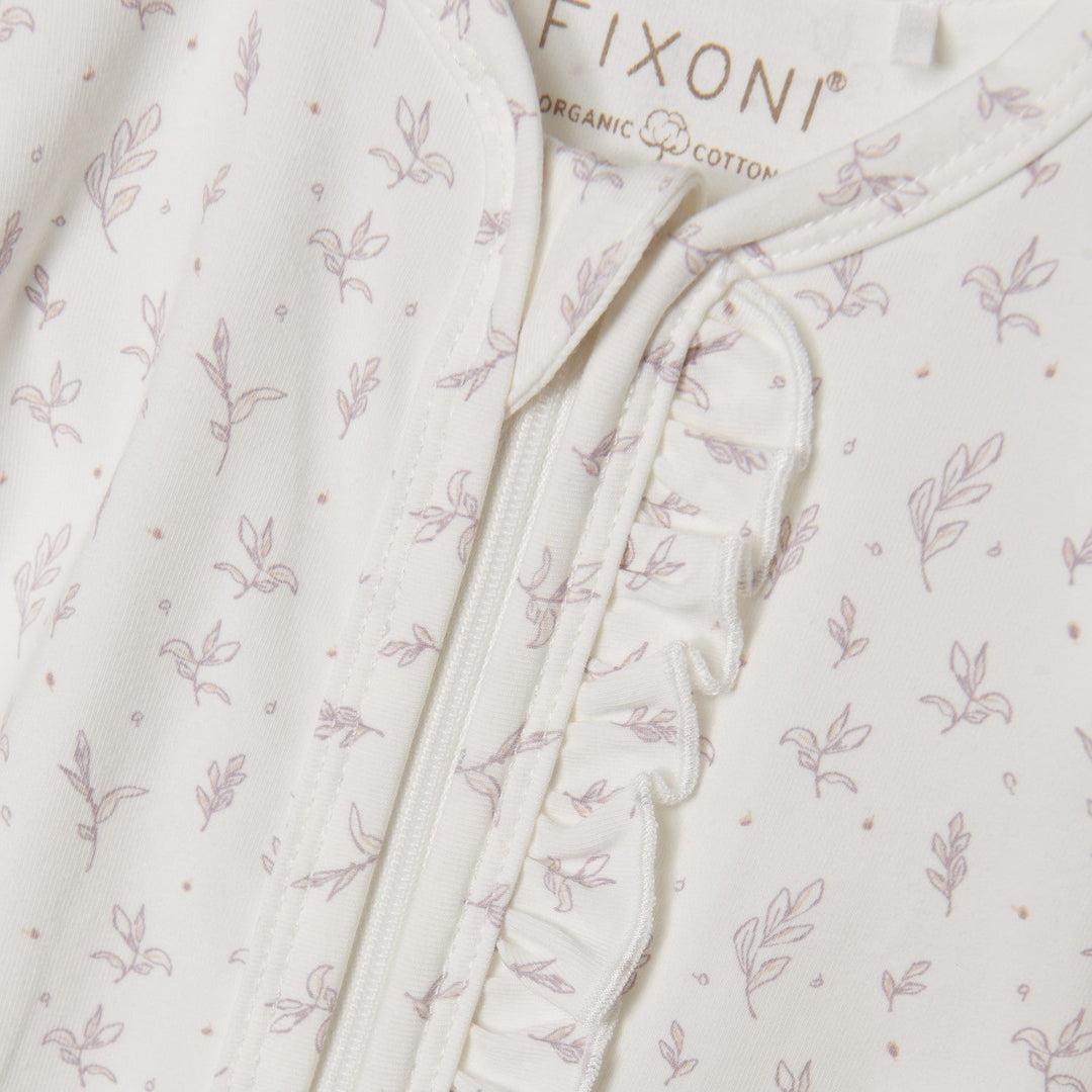 pyjama une pièce blanc feuillage mauve fermoir Fixoni vêtement enfant