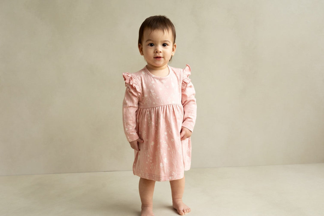 robe manches longues roses fleurs blanches Coccoli Mlle Coco