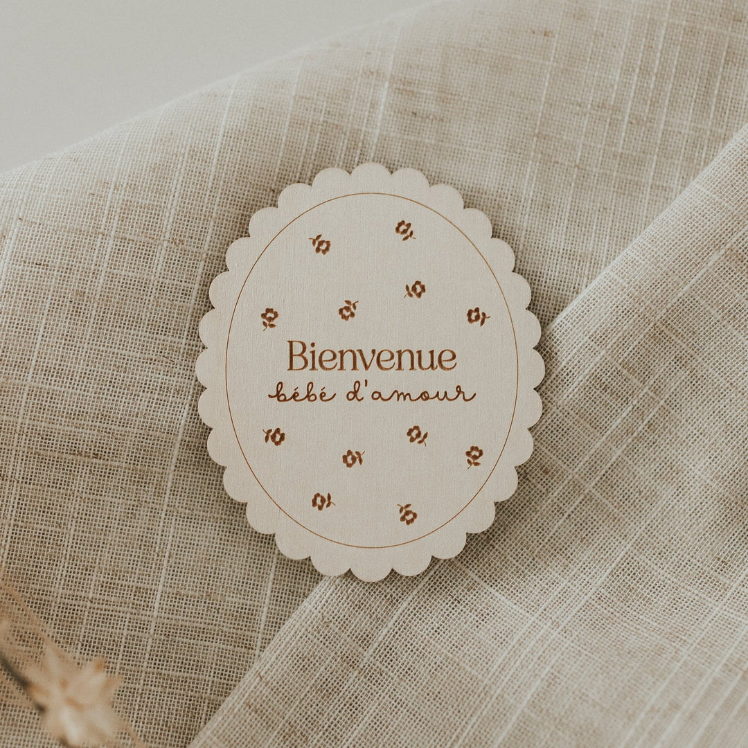 Pastille de bois Bienvenue bébé d&