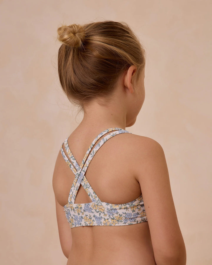 maillot de bain 3 pièces floraison fleur bleu jaune