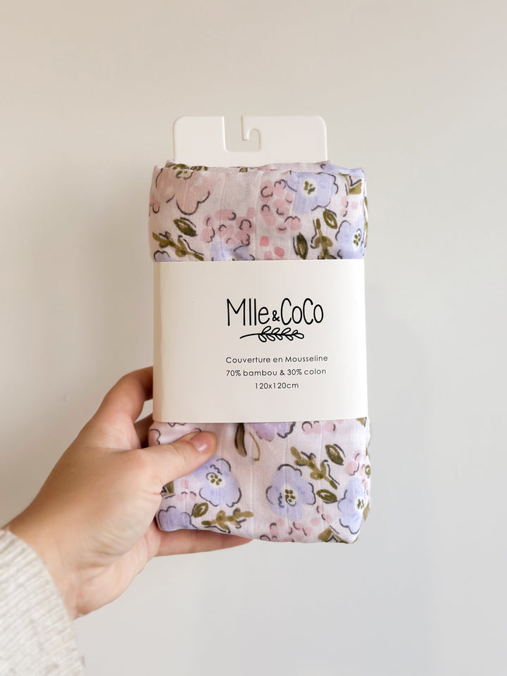 couverture mousseline floraison rose mauve Mlle et Coco