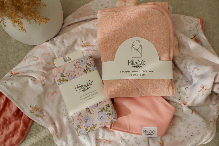 couverture mousseline floraison rose mauve Mlle et Coco