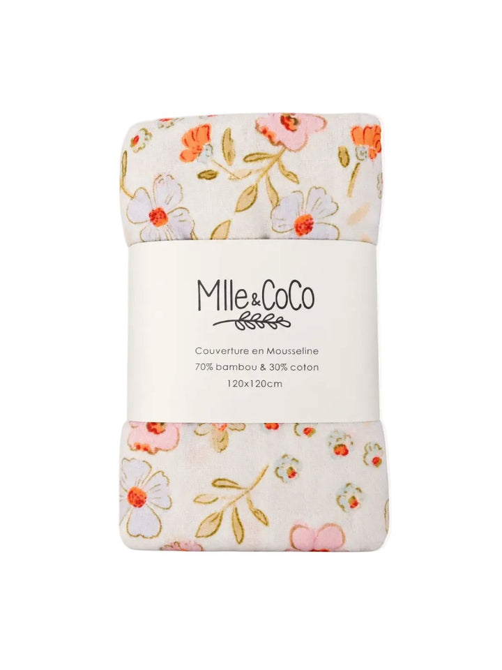 Couverture en mousseline Floraison corail Mlle et Coco