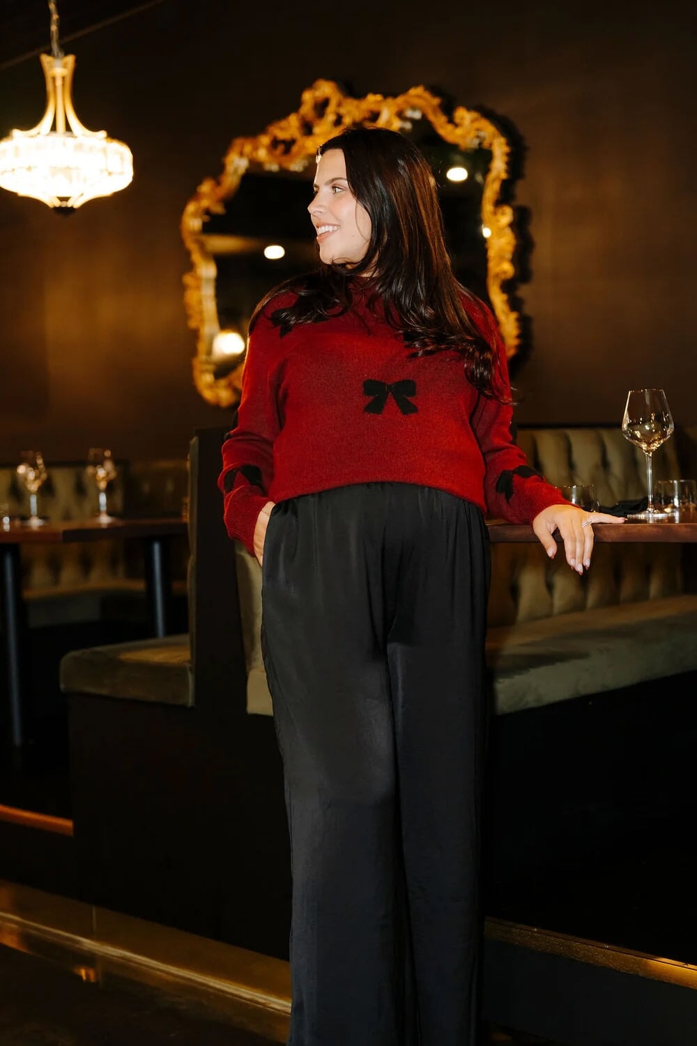 Pantalon Rose maternité chic fluide noir satiné Mlle et Coco