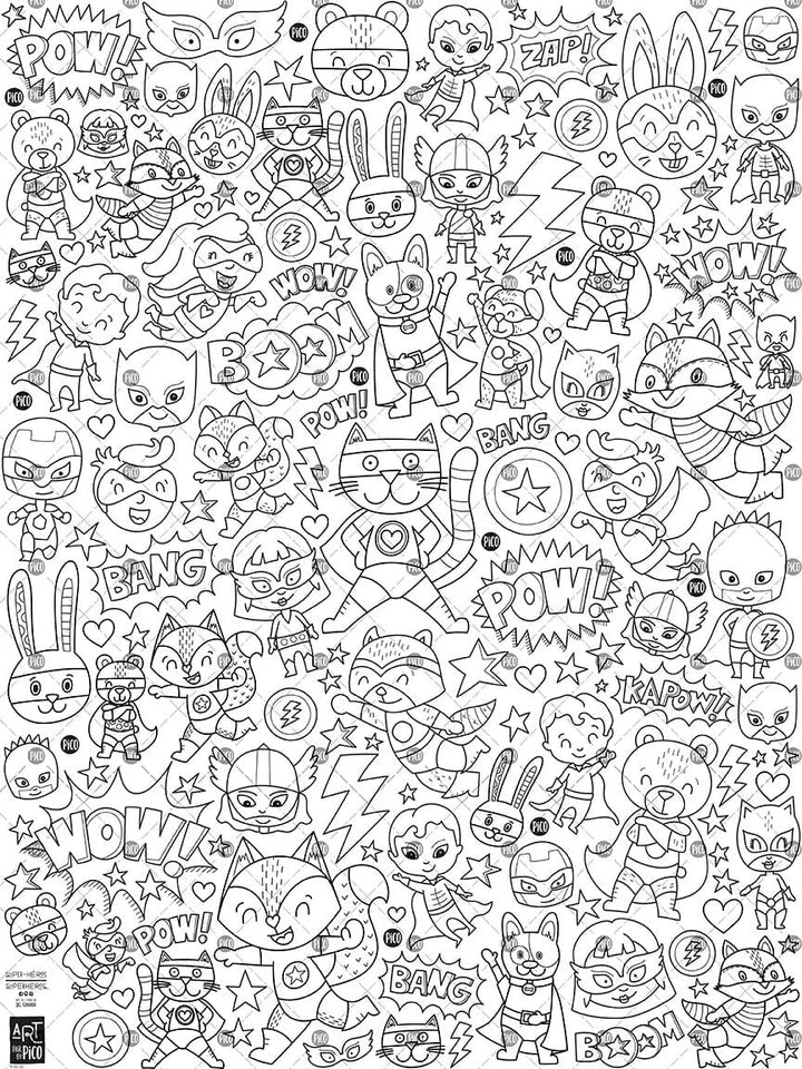 Coloriage géant super-héros Pico tatouage Mlle et Coco
