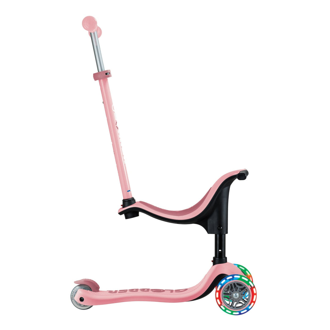 Trottinette évolutive 3-en-1 avec lumières rose pastel Globber Mlle et Coco