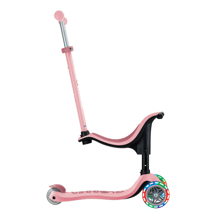 Trottinette évolutive 3-en-1 avec lumières rose pastel Globber Mlle et Coco