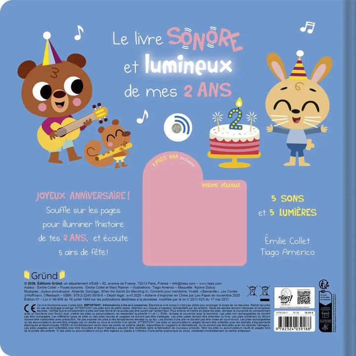 Livre sonore Le livre sonore et lumineux de mes 2 ans Gründ Québec Mlle et Coco