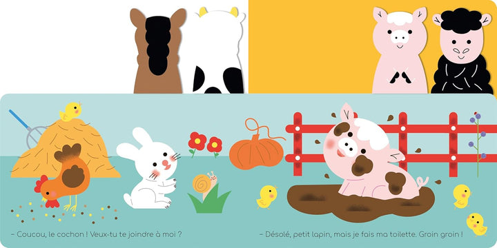 Livre et marionnettes Surprise, petit lapin! Gründ Québec Mlle et Coco