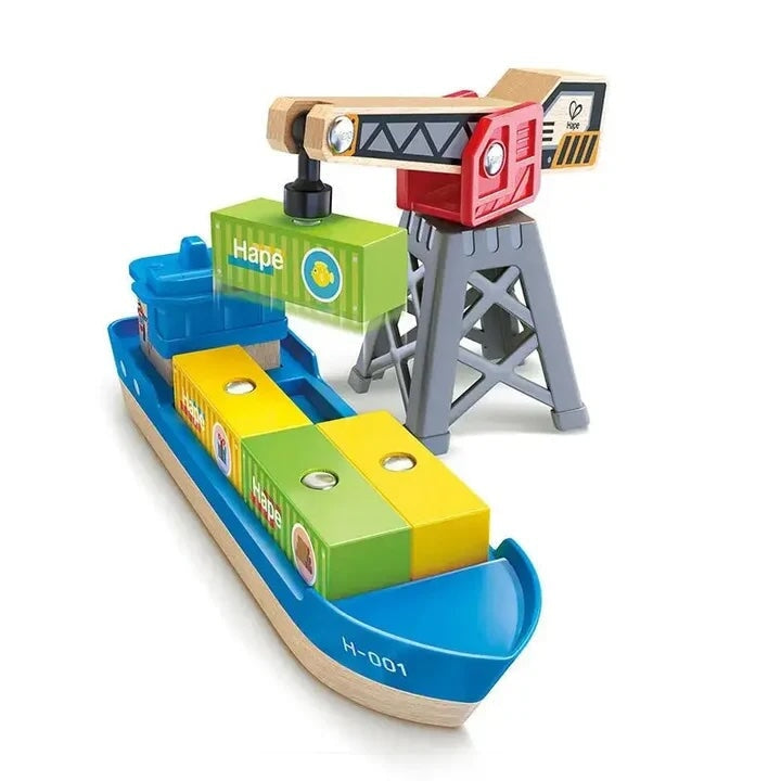 Bateau cargos et grue en bois Hape Mlle et Coco