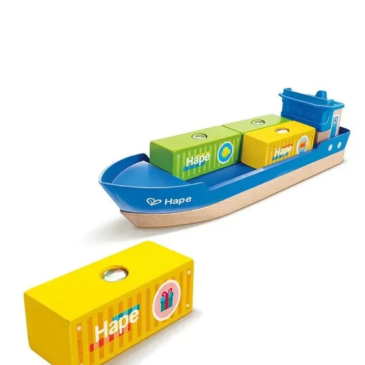 Bateau cargos et grue en bois Hape Mlle et Coco