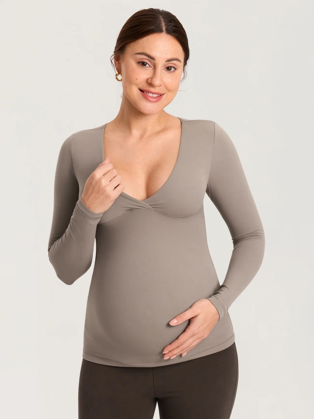 Chandail maternité et allaitement kaki taupe Momanda Mlle et Coco