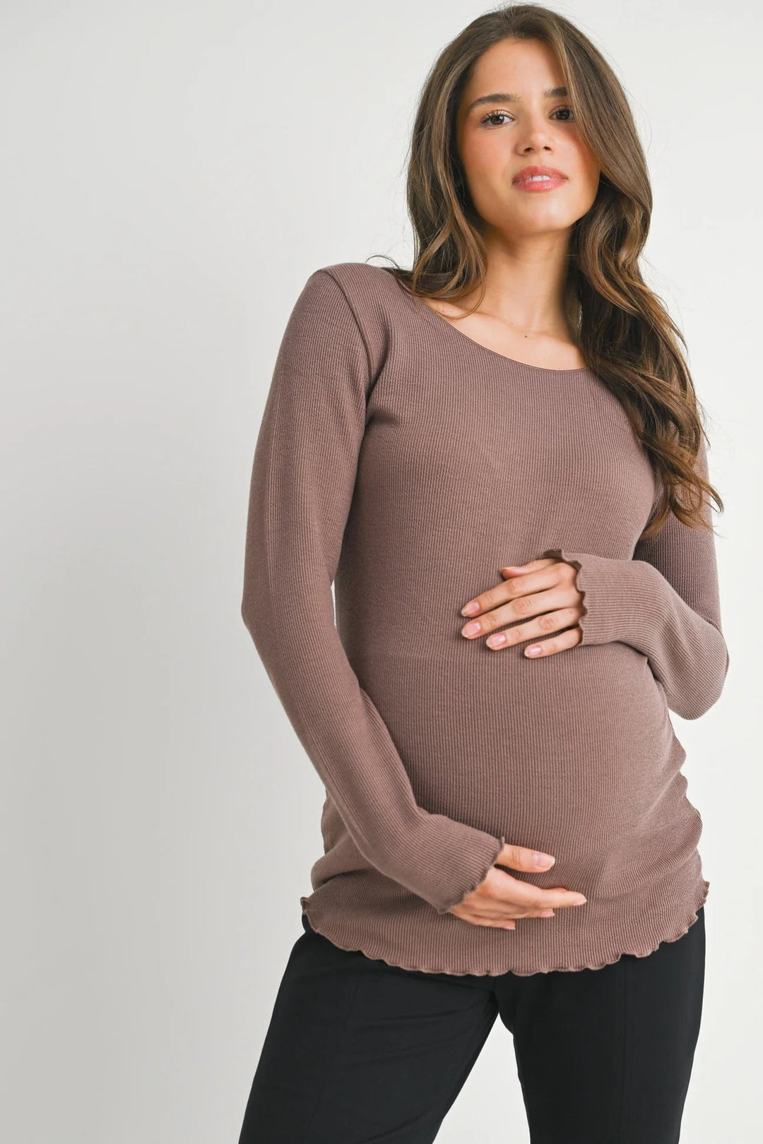 chandail maternité marron manches longue côtelé Hello Miz