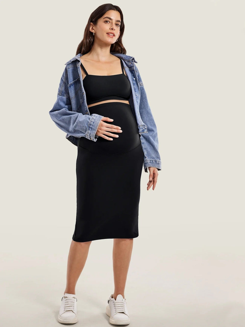 Jupe midi taille haute maternité Natrelax Noir Momanda