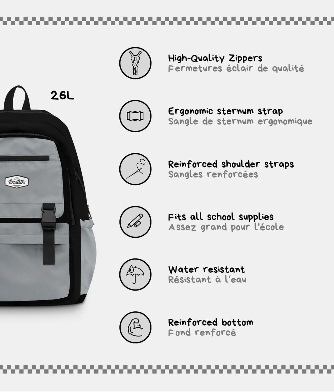 Sac à dos 26L charcoal Headster Kids Mlle et Coco