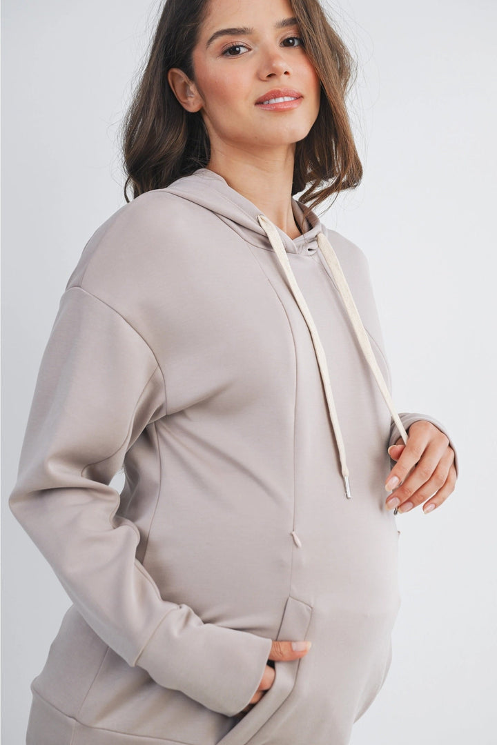 chandail capuchon taupe maternite allaitement Hello Miz Mlle et Coco