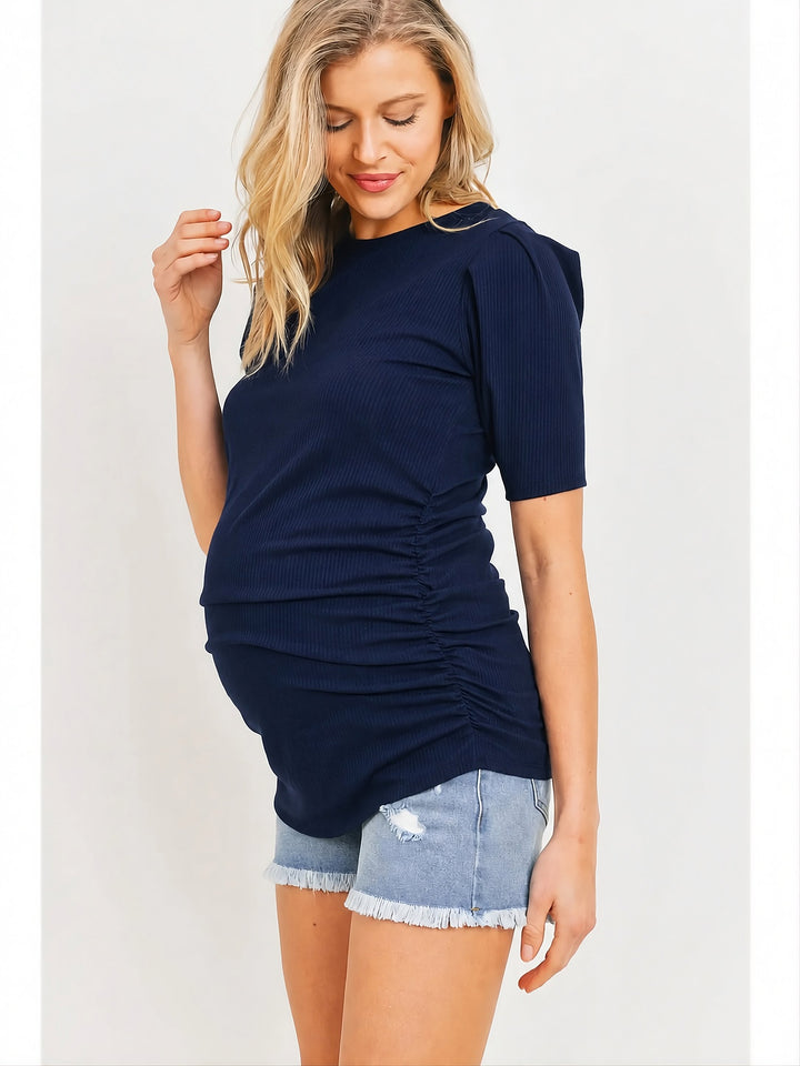 Chandail maternité manche courte bouffante Bleu nuit Hello Miz