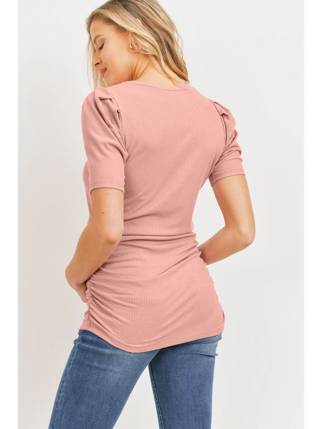Chandail maternité manches courtes bouffantes froncées rose Hello Miz Mlle et Coco