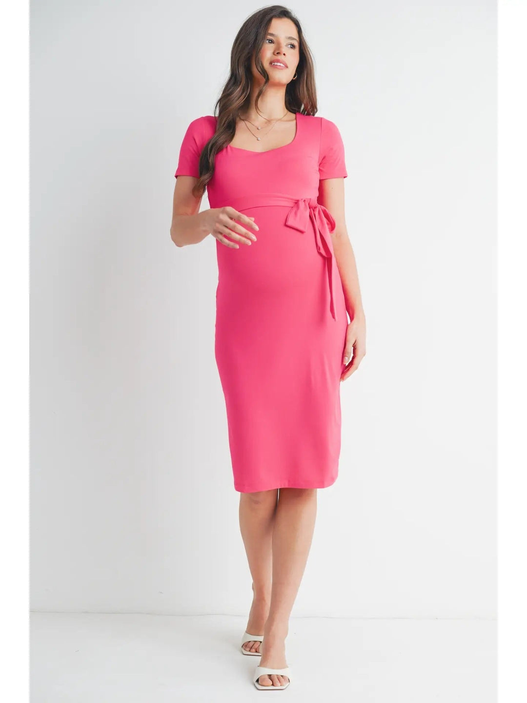Robe de maternité mi-longue à encolure carrée avec ceinture corail Hello Miz Mlle et Coco