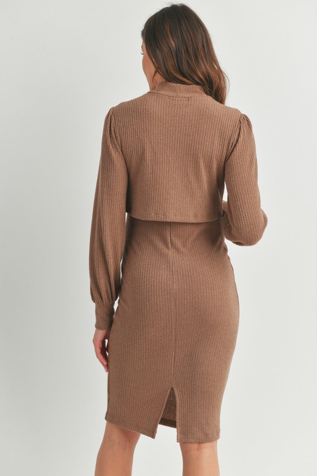Robe maternité et allaitement double couche à col montant Brun Hello Miz Mlle et Coco
