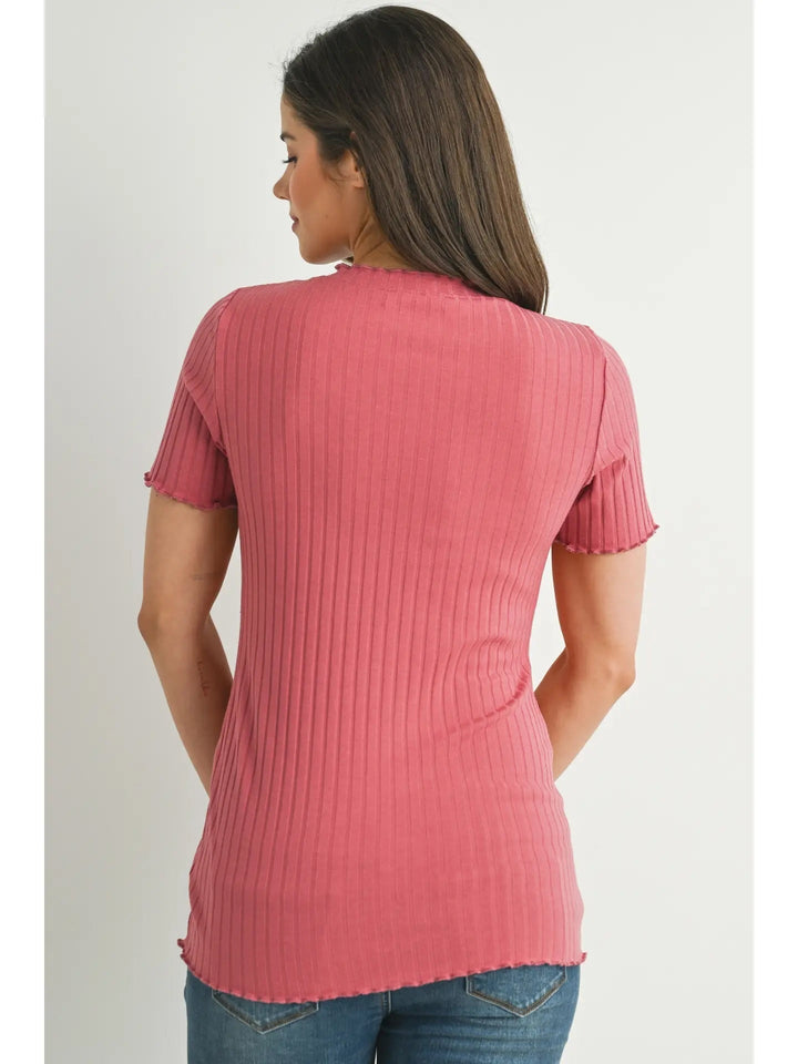 T-shirt de maternité à manches courtes côtelées rose Hello Miz Mlle et Coco