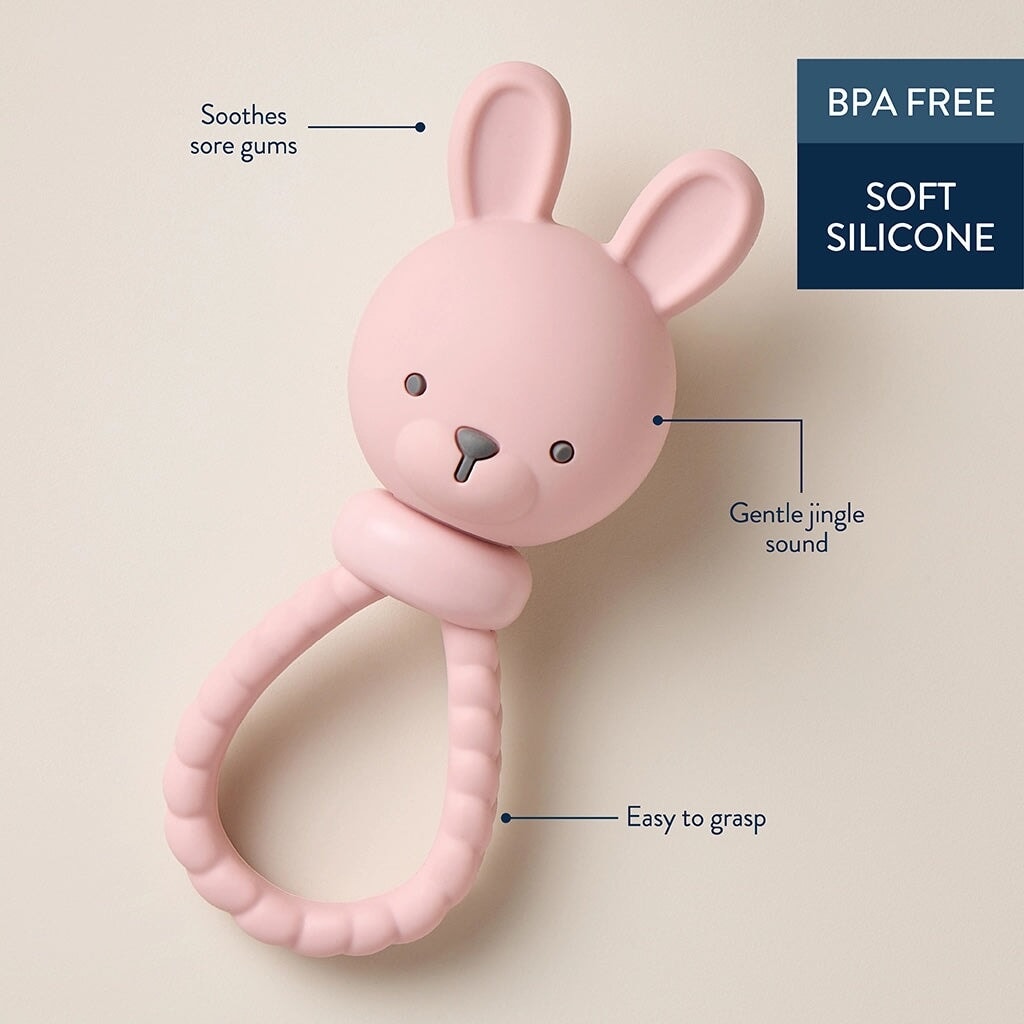 hochet jouet lapin rose Itzy Ritzy dentition Mlle et Coco
