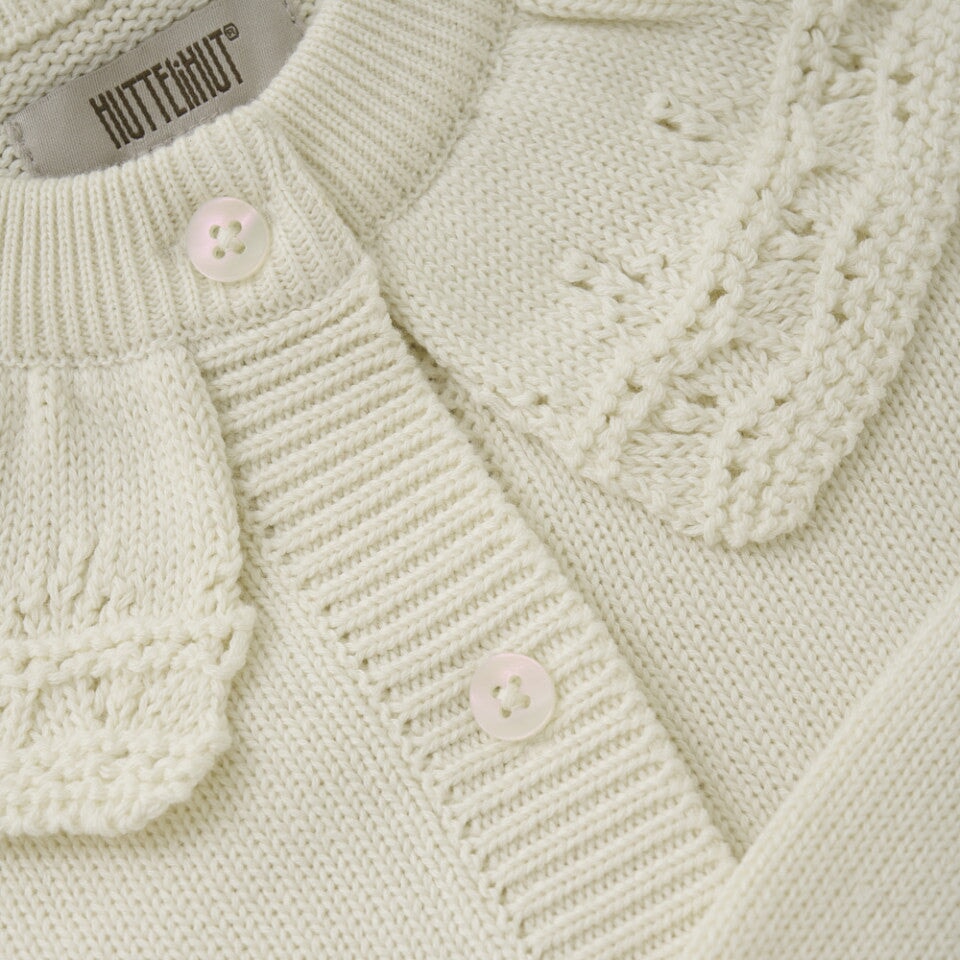 Cardigan tricot blanc antique coton biologique Huttelihut Mlle et Coco