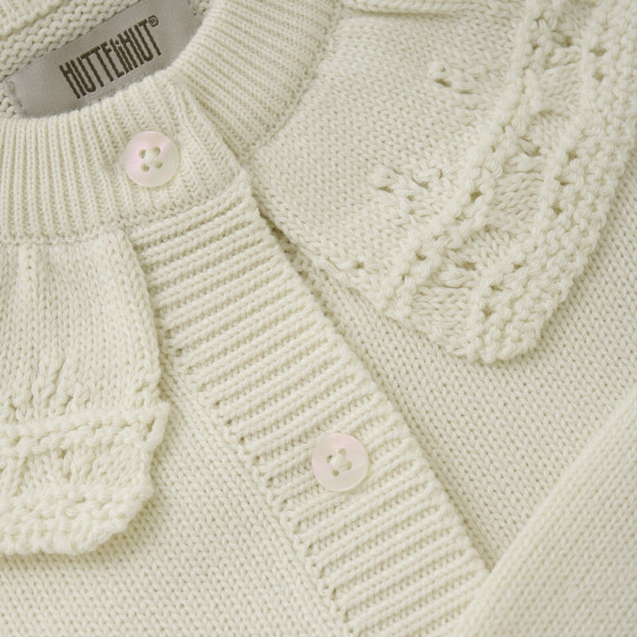 Cardigan tricot blanc antique coton biologique Huttelihut Mlle et Coco