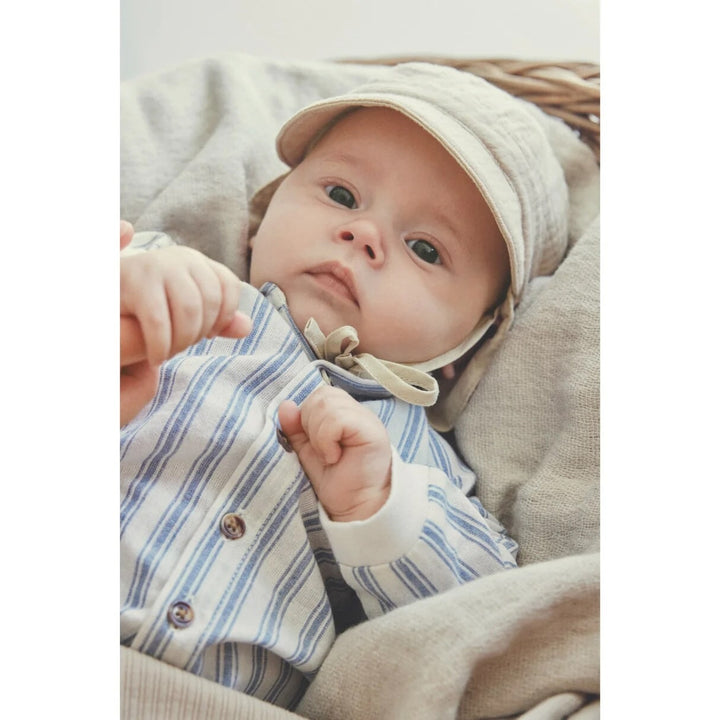 Chemise manches longues coton blanc rayé bleu Huttelihut Mlle et Coco