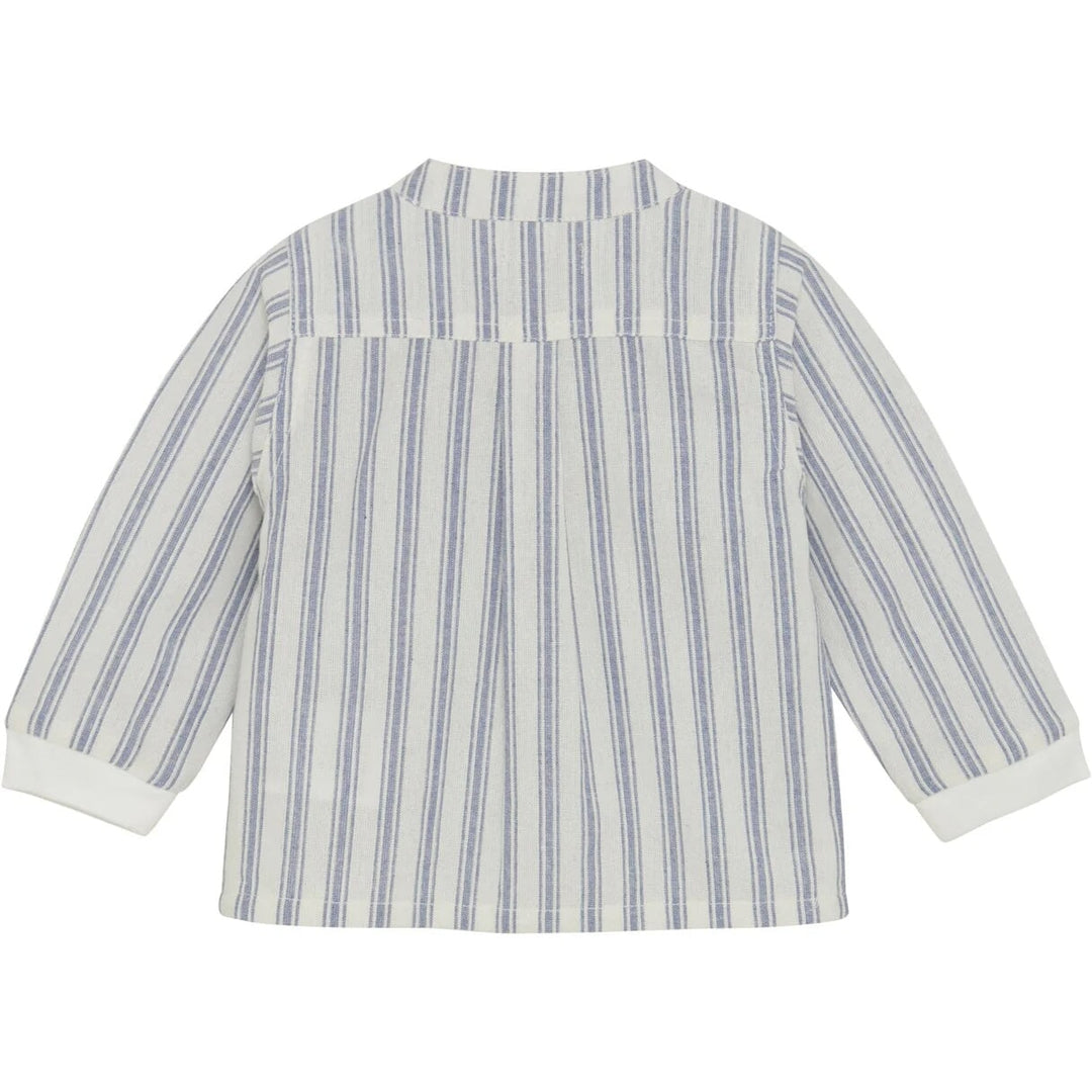 Chemise manches longues coton blanc rayé bleu Huttelihut Mlle et Coco