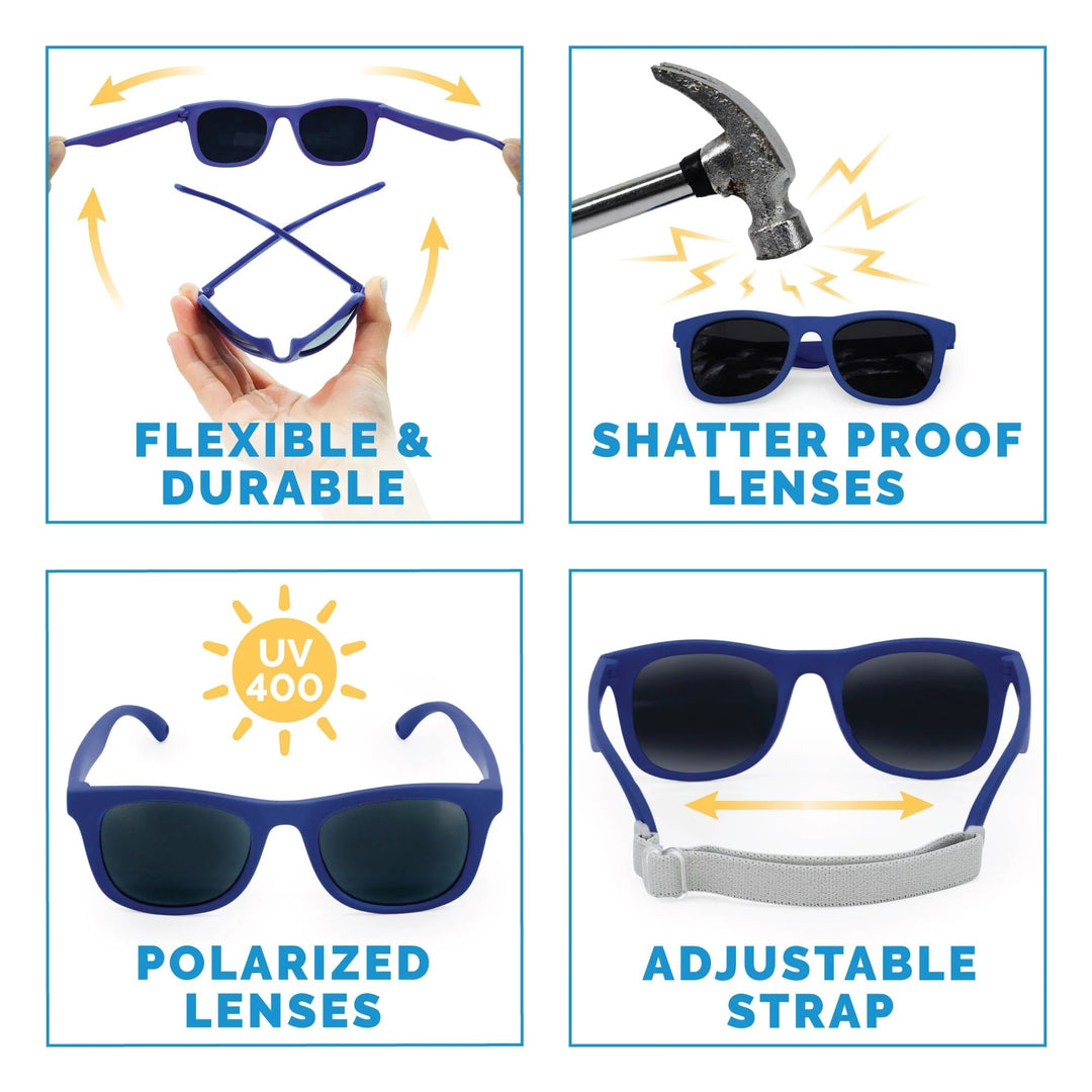 Jan &amp; jul lunette de soleil enfant polarisé avec sangle marine Mlle et Coco