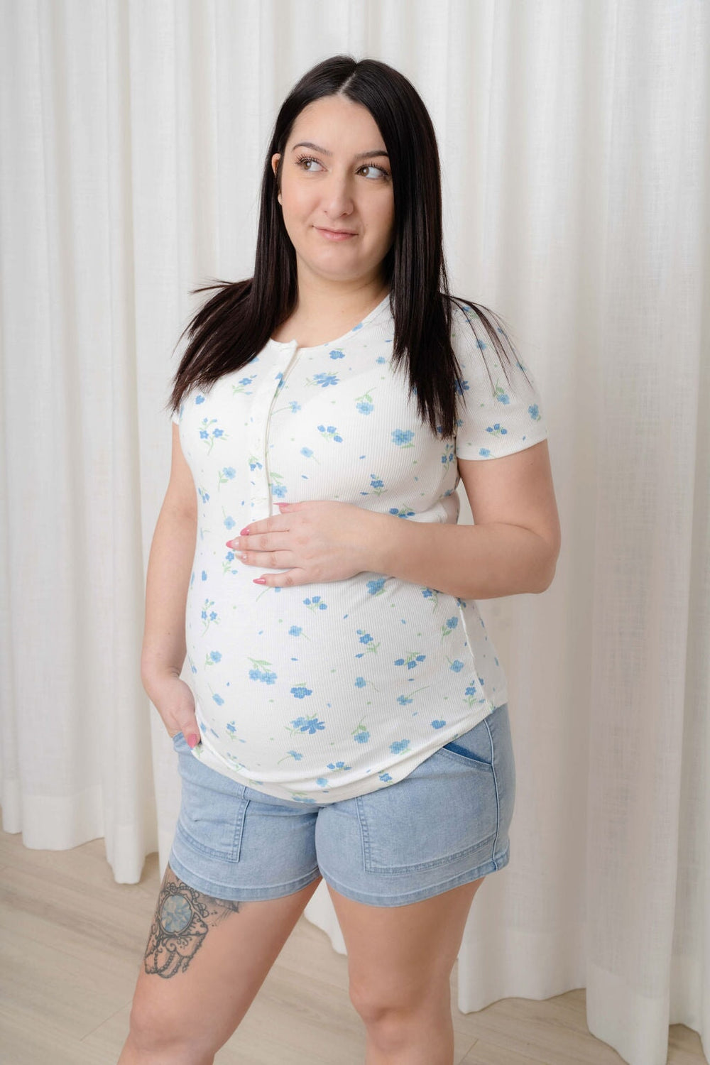 short rose maternité retro bleu compagnie quebecoise