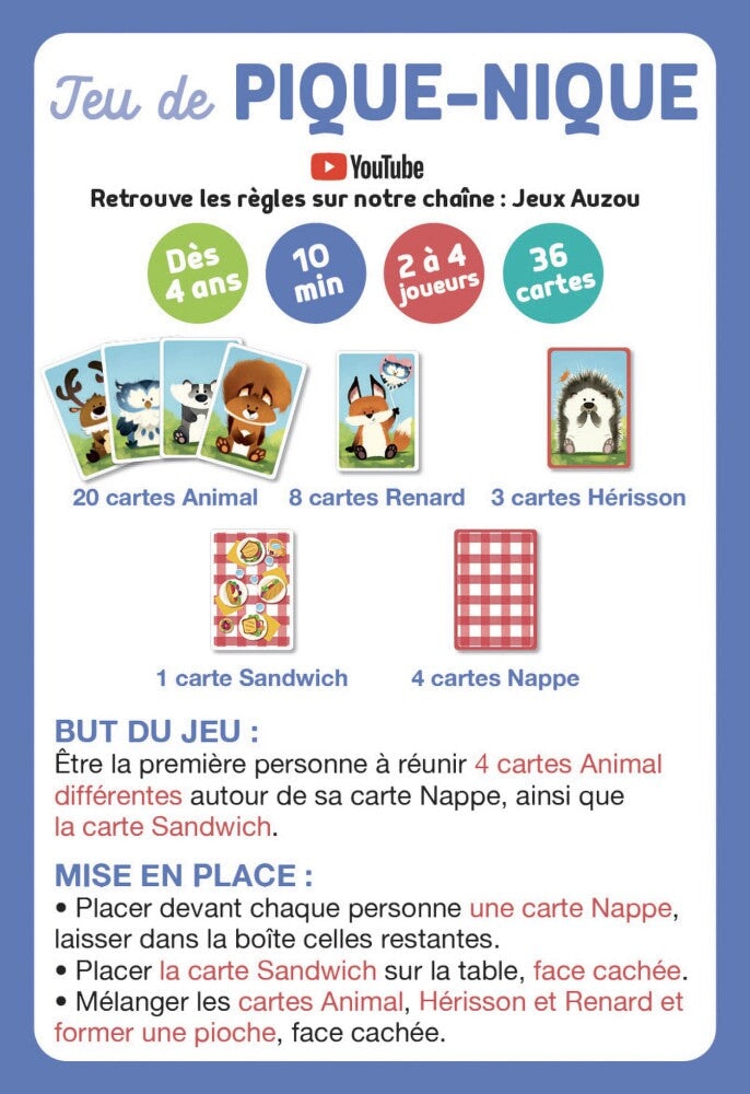 Jeux de cartes jeu de pique-nique Auzou Mlle et Coco