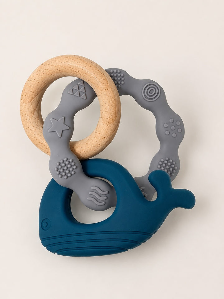 Jouet de dentition en silicone et bois baleine Mlle et Coco